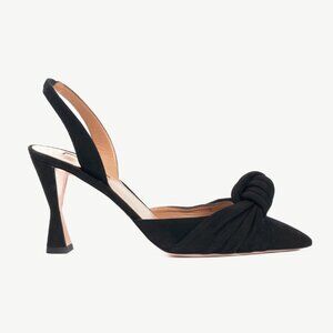 Aquazzura Kiki Sling 85 Black Suede Knotted Heels